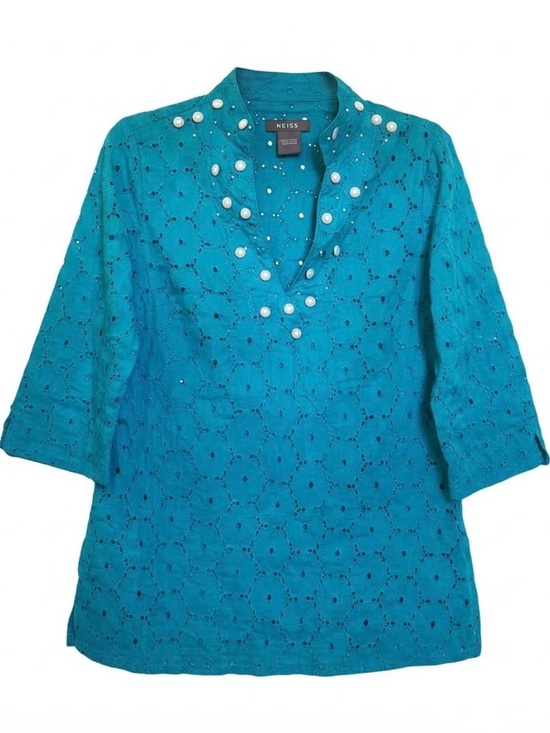 Kenar Tops - Kenar Turquoise Embroidered tunic shirt
